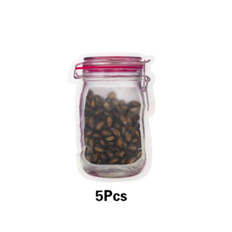 5 PCS-M 10/12 шт Портативный стеклянная банка с завинчивающейся крышкой сумки с застежкой-молнией многоразовые закуски герметичные Еда пакеты для сохранения сэндвич снэк-сумка для хранения конфет для путешествий для детей - Color: 5 PCS-M