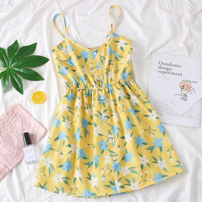 yellow SINGRAIN Boho Цветочные женские комбинезоны пляжный принт Cami комбинезоны широкие брюки короткие с рюшами Комбинезоны для отдыха женские Комбинезоны на бретелях - Цвет: yellow
