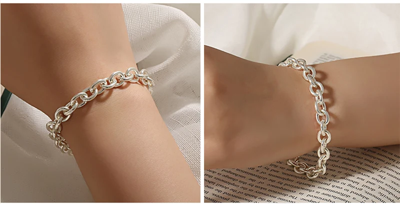 Модные S925 серебряный браслет круги цепи Мода jewelry браслет леди простой Цвет с милой звено цепи женские 925