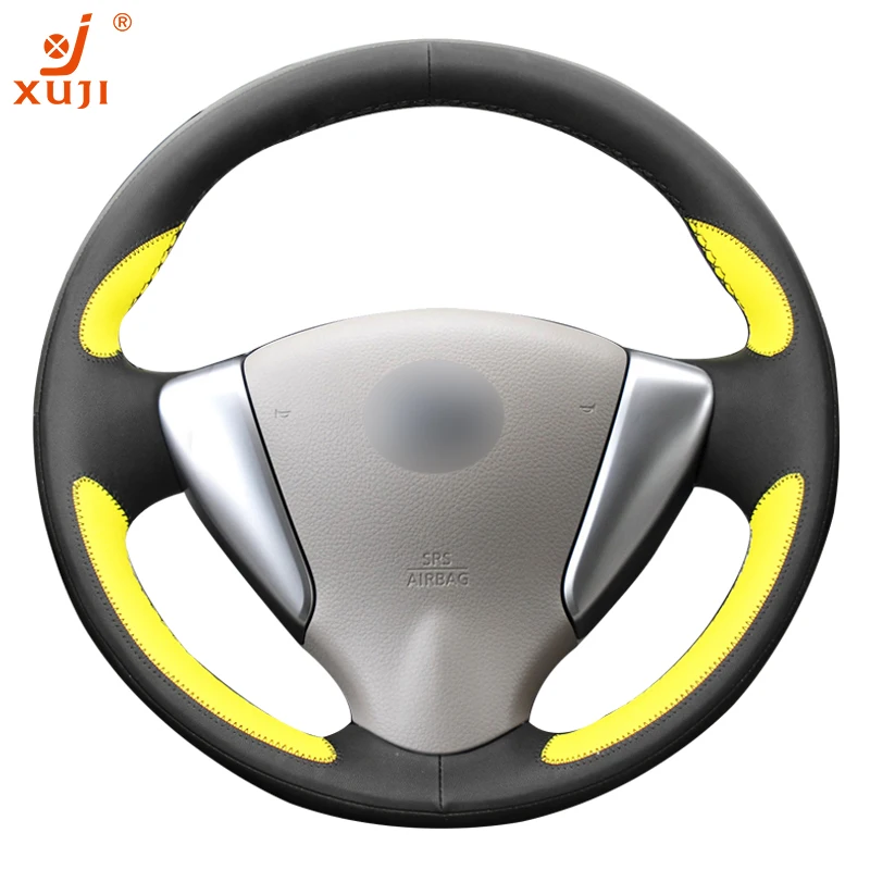 XUJI 2019 Custom Made Patent Easy DIY Perfect fit Faux Leather 5D Flash installation Steering Wheel Cover hub for NISSAN Tiida |