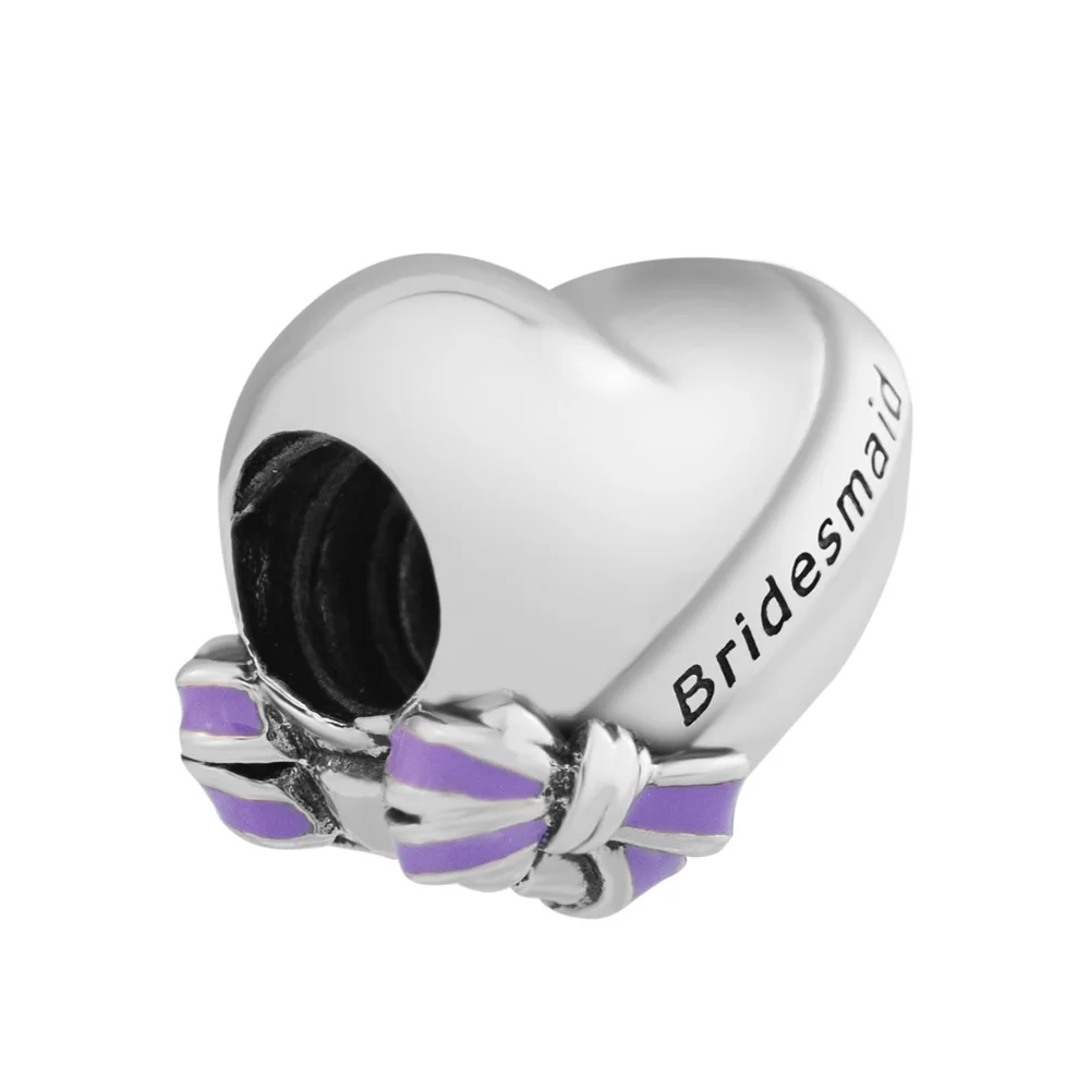 100% 925 Sterling Silver Best Bridesmaids Heart Charms Beads for Jewelry Making Fits Original Bracelet Women Accessories Bijoux | Украшения