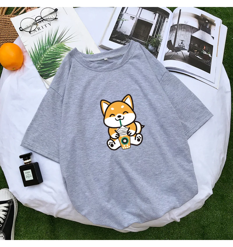 Женская футболка в стиле Харадзюку, Повседневная Kawaii, забавная футболка Шиба, хлопковые топы, футболка с коротким рукавом, женская уличная свободная Корейская одежда