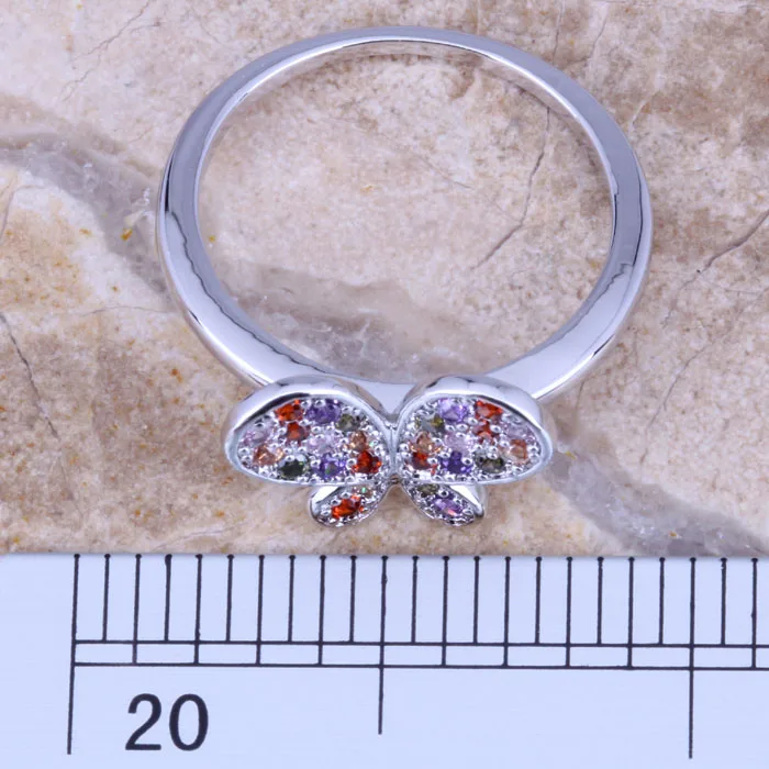 Женское серебряное кольцо с разноцветным кубическим цирконием размеры 6 / 7 8/9