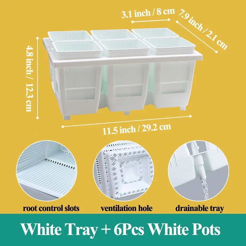 6 Pot Tray W-1 Meshpot 2 3 4 дюйма квадратный пластиковый кашпо для суккулентов горшки с лотком набор, Детский горшок кактус горшок для садового растения горшок - Цвет: 6 Pot Tray W-1