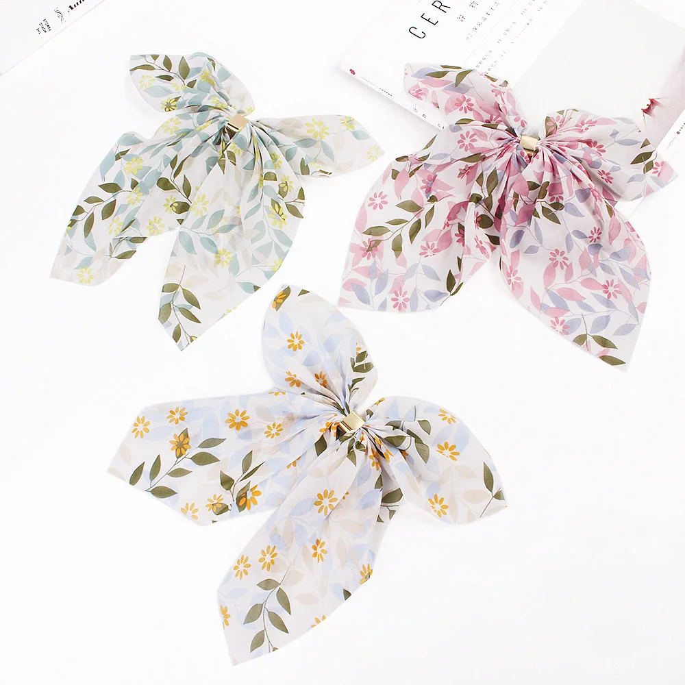 Big Hair Bow Ties Scrunchies Hair Clips Chiffon Ribbon Hairpins For Women Girls Ponytail Holder Headband Hair Accessories