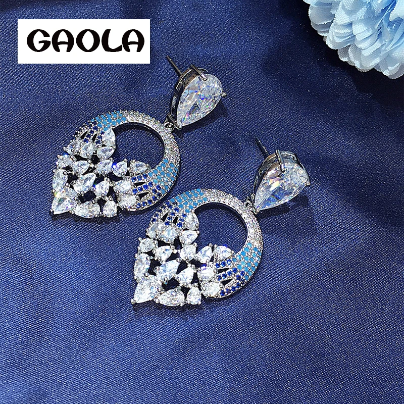 Женские серьги подвески с фианитами в форме капли|cubic zirconia dangling earrings|dangle earringswomens