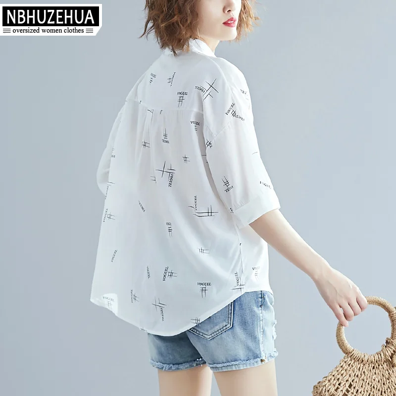 NBHUZEHUA размера плюс рубашки для женщин 4XL 5XL короткий рукав корейская мода печать