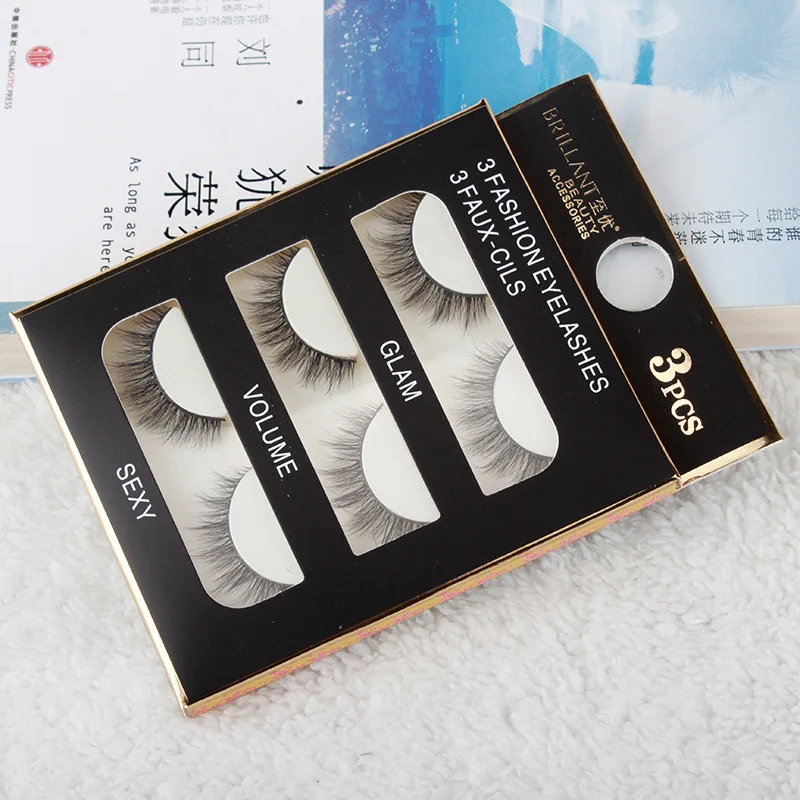 

Japanese Short Fund 3D False Eyelashes 3 pcs Natural Nude Look Thick Tip Retainage Soft Cotton Stem Manual Eyelash 07