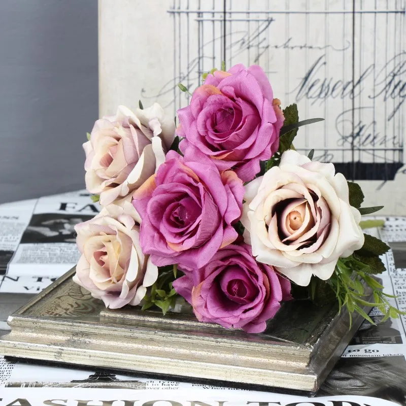 Искусственные шелковые цветы 6 цветов белые розы высокое качество для свадебного