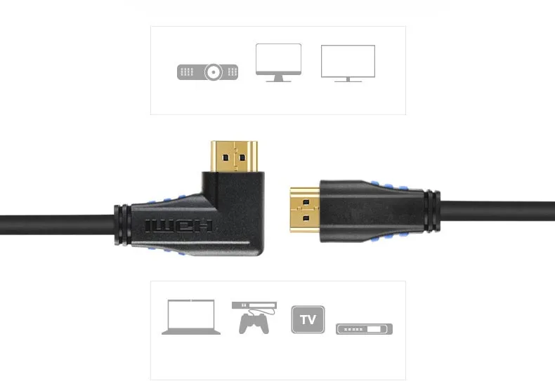 4K* 2K 60HZ HDMI 2,0 кабель 90 градусов вниз и вверх и влево и вправо Угловой HDMI кабель 2,0 3 М 1,5 м 1 м 3D поддерживает до 3840X2160/60 Гц