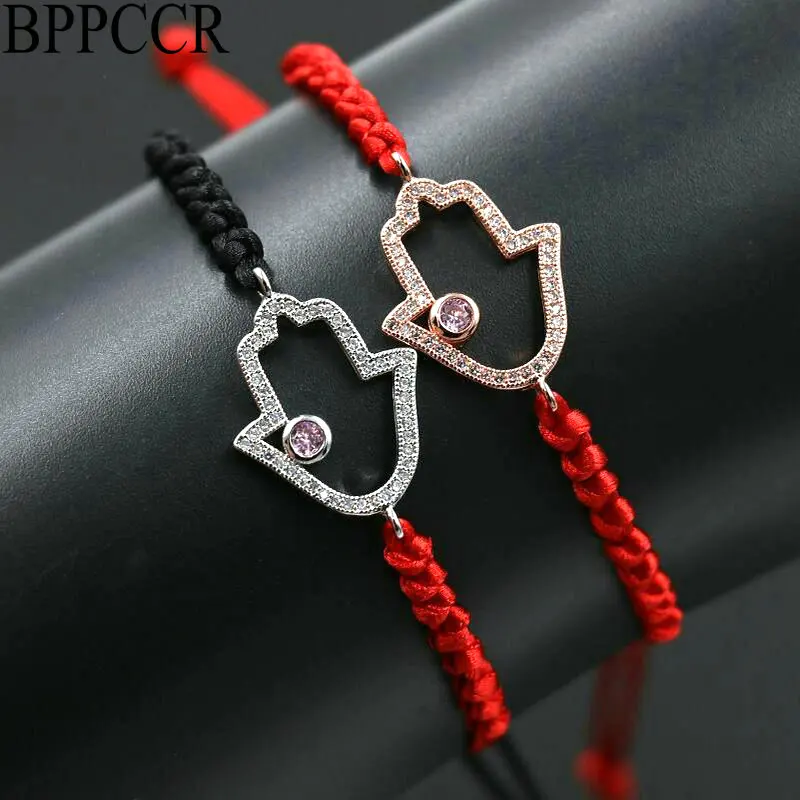 BPPCCR Hiphop Hamsa рука Фатима кристалл микро циркон черные красные веревочные струны