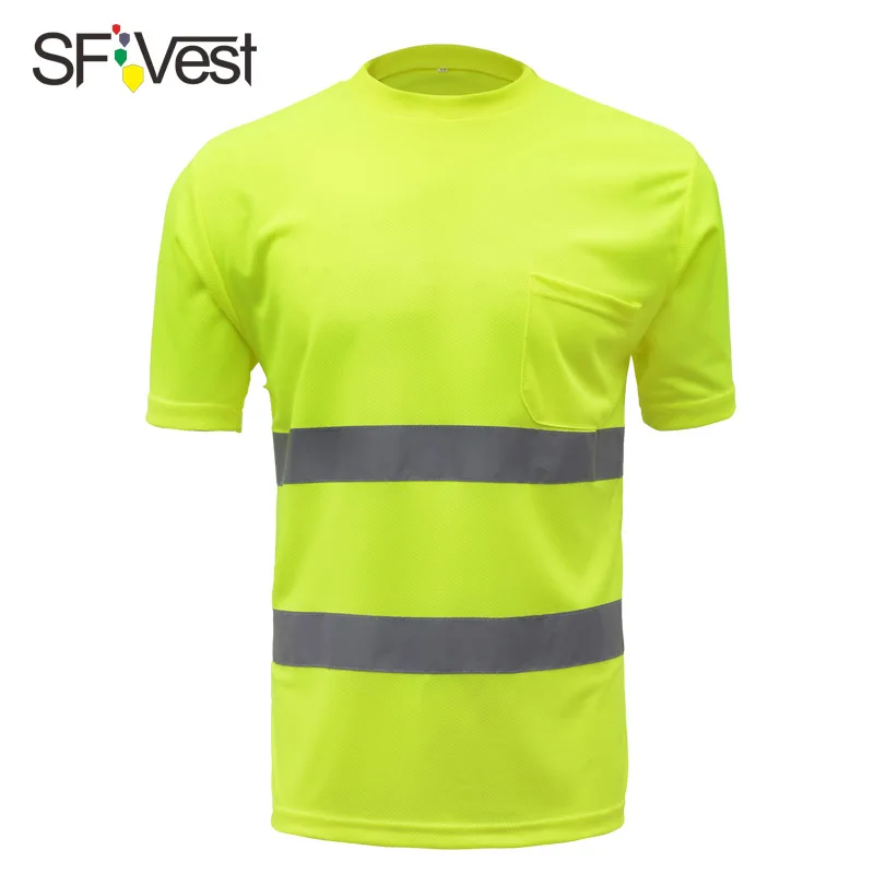 Hi vis футболка рабочая одежда спецодежды ткань отводящая влагу футболка для бега Светоотражающая Защитная Рубашка