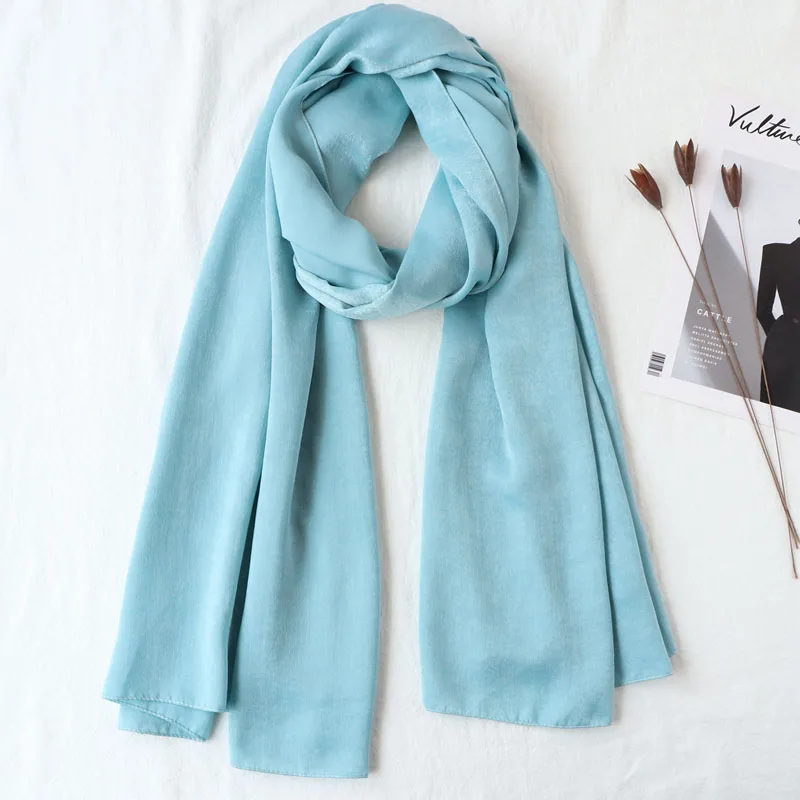 18 dusty blue Цельный женский Одноцветный Шелковый платок hijabs обертывания мягкие длинные мусульманские платки блестящие шарфы hijabs - Цвет: 18 dusty blue