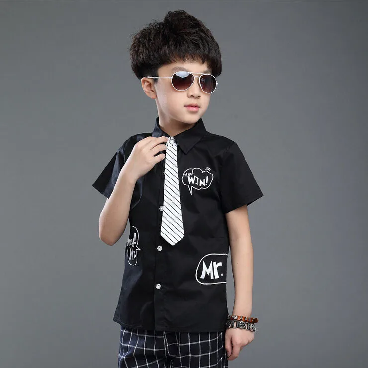 Новое поступление 2018 Детские строгие рубашки с коротким рукавом и галстуком для
