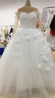 2019 long sleeve african wedding dresses 3d flower beaded casual wedding dresses plus size detachable train robe de marie