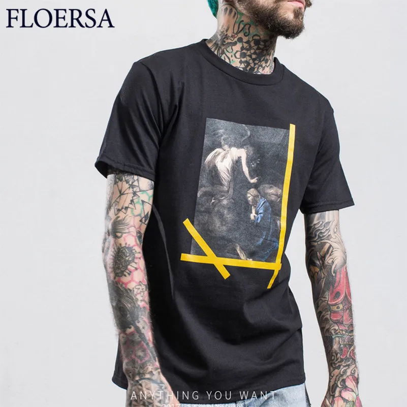 FLOERSA Tide Бренд Футболки Мужчины Религия Иисус Печатных Короткий Рукав рубашки
