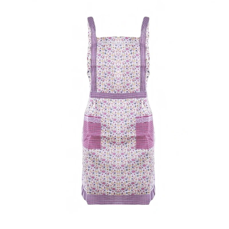 purple flower Кухонные фартуки для приготовления пищи из хлопка и полиэстера, Кухонные фартуки для женщин, фартуки для официанта, кафе, магазина, фартуки для барбекю, парикмахеров - Цвет: purple flower