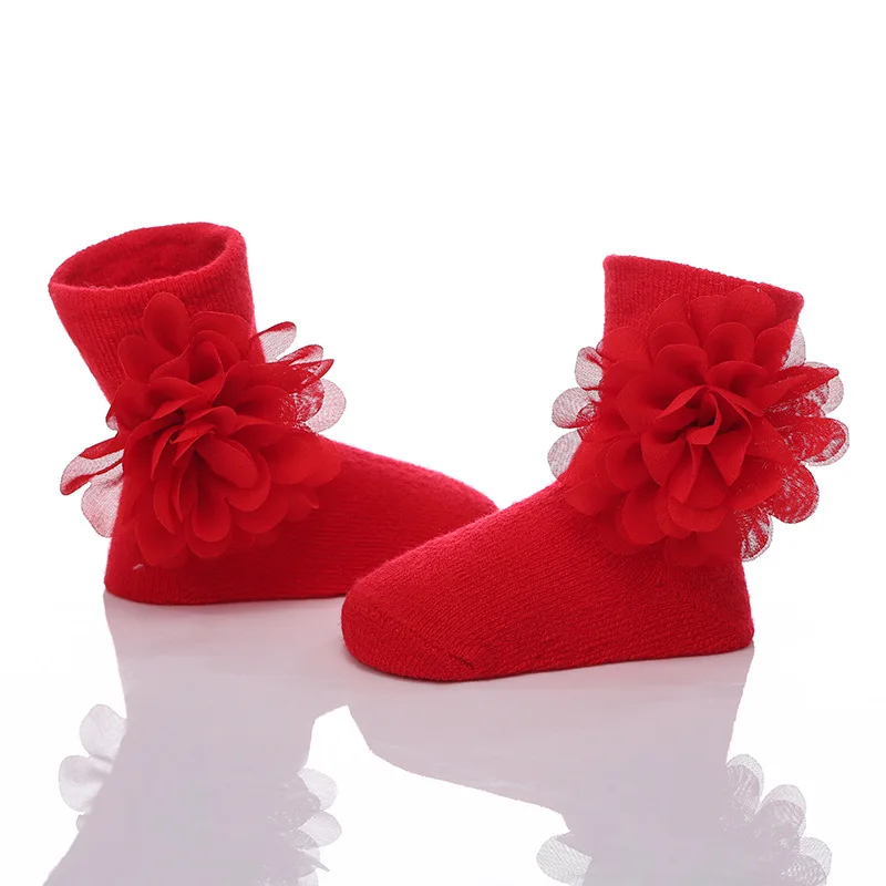 Коллекция года, теплые зимние носки для новорожденных на крестины, Calcetines, хлопковые носки для малышей Детские трикотажные гетры с оборками, Chaussette, шифоновые гетры с цветами
