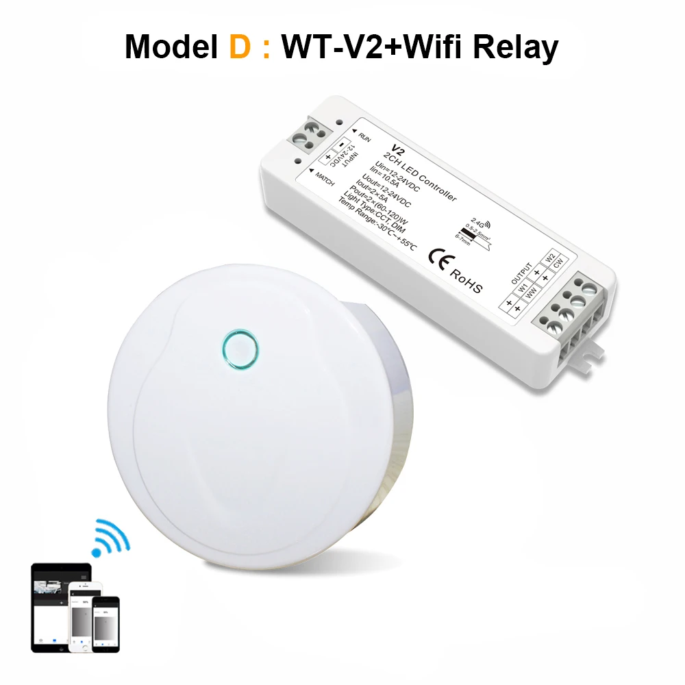 Model D Светодиодный диммер CCT переключатель 12 V 24V 10A 2CH 2,4 г WW CW один Цвет Светодиодные ленты светильник RF Беспроводной с Wi-Fi и дистанционным управлением Smart 12 регулятор напряжения - Цвет: Model D
