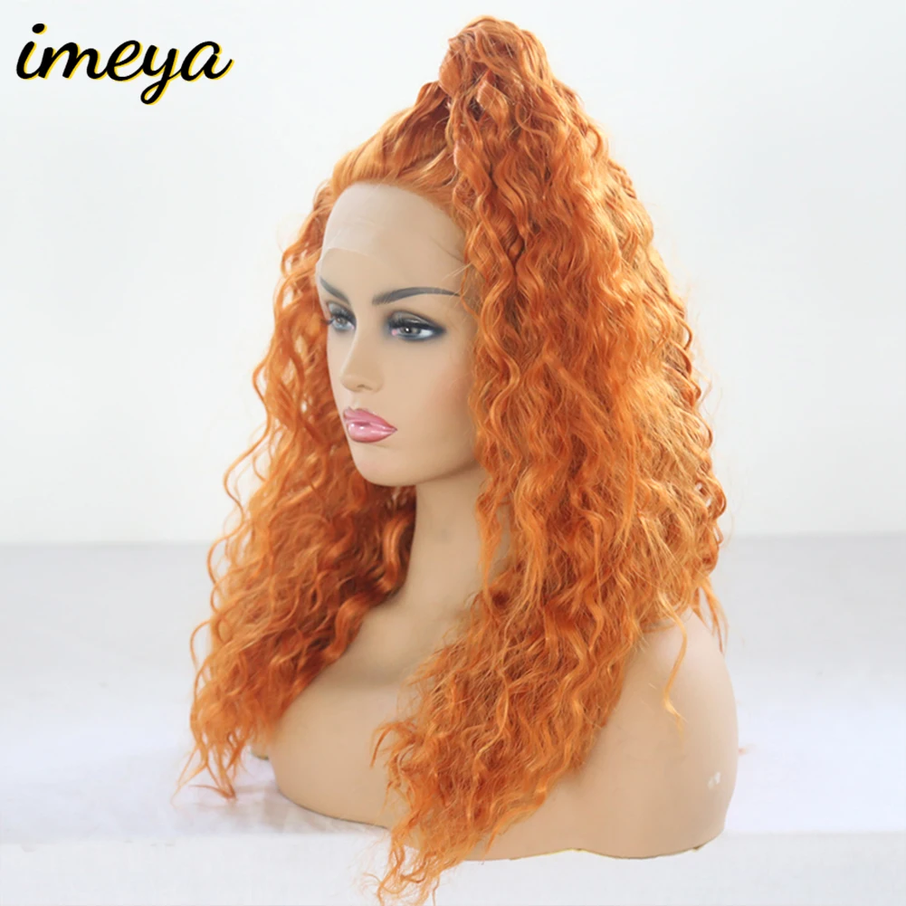 Imeya парики для косплея Длинные оранжевые кудрявые волосы синтетические парики на кружеве Hihg термостойкие волокна парики для женщин