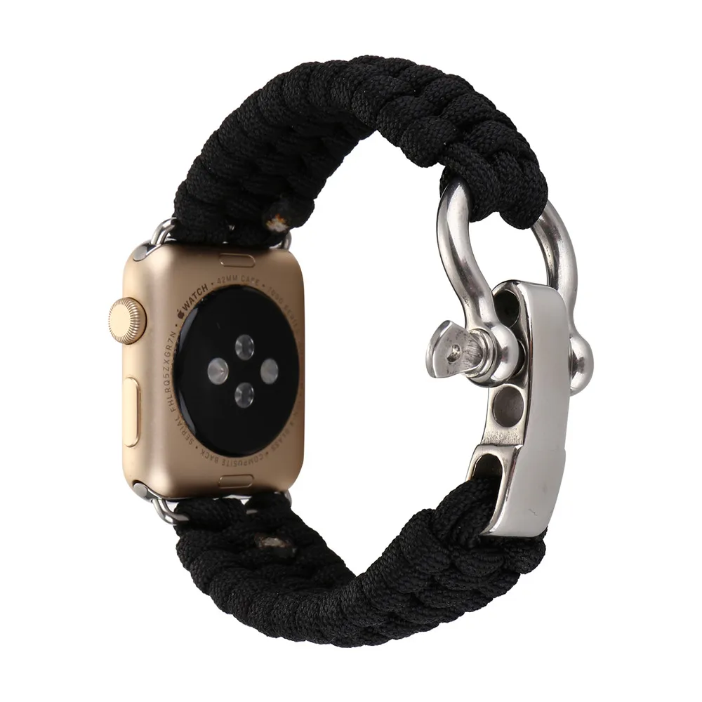 Color D Тканый нейлоновый ремешок для часов Apple Watch iwatch 1 2 3 38 мм 42 мм военный тактический парашютный шнур для выживания на открытом воздухе - Цвет: Color D