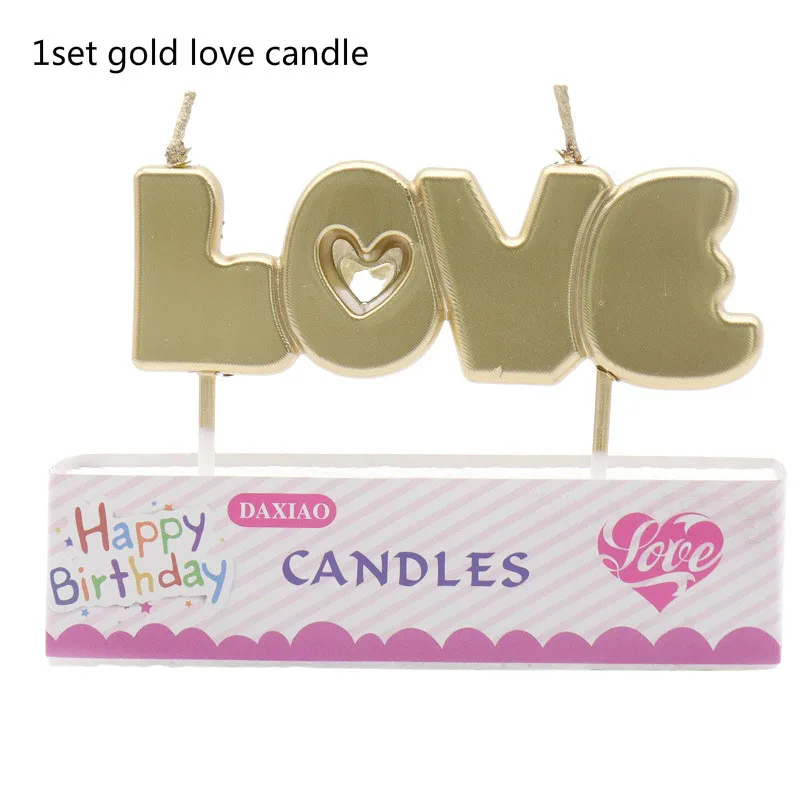 Gold love Gold/Sliver Love Letter candles Romantic wedding cake decoration star heart candle birthday party DIY curve paraffin candle - Цвет: Gold love