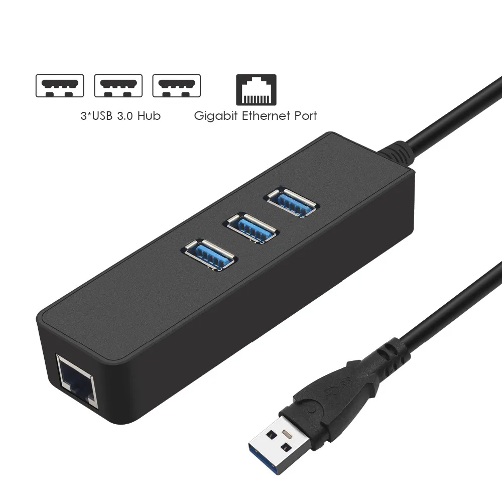KuWFi 3 порта USB 0 Ethernet адаптер Rj45 usb хаб Gigabit Lan 10/100/1000 Мбит/с сетевая карта для
