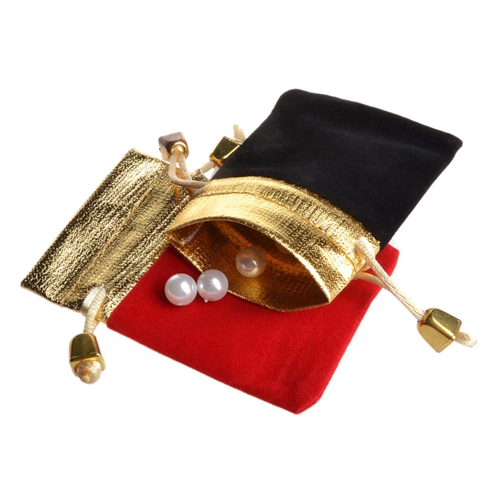 12 шт. золотой черный байковые мешок Drawstring Ювелирные подарочные пакеты Чехол