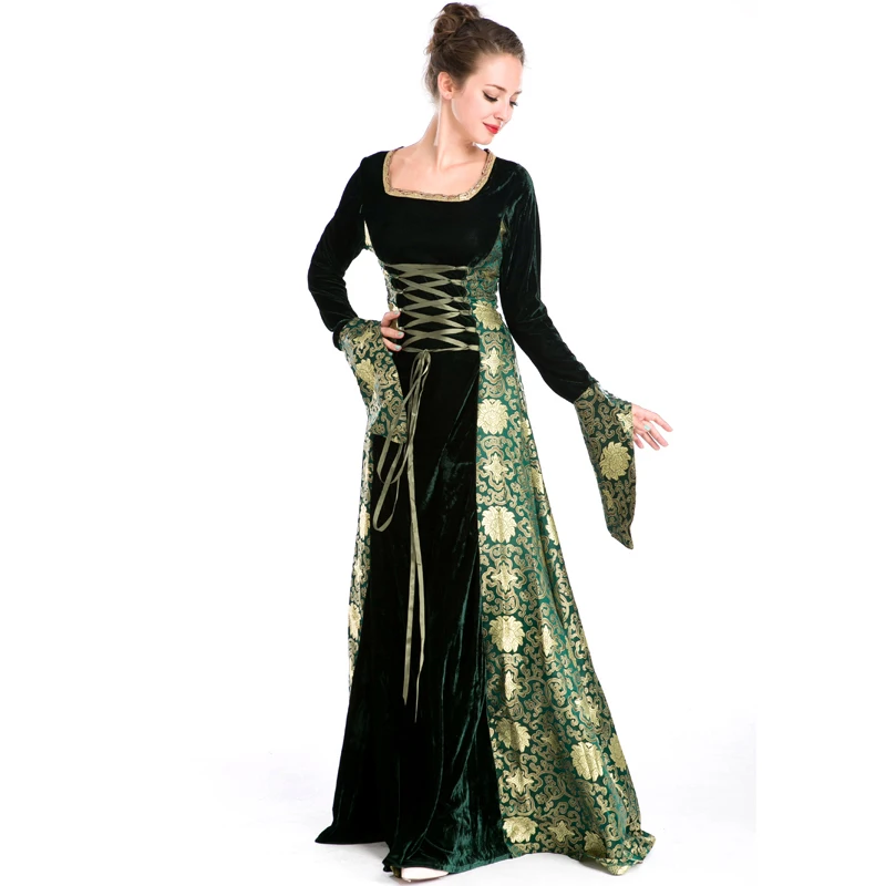 Halloween Medieval Queen Cosplay Costume Dress Renaissance Lace Up Vintage Gothic Women Witch Dresses Retro Gown |