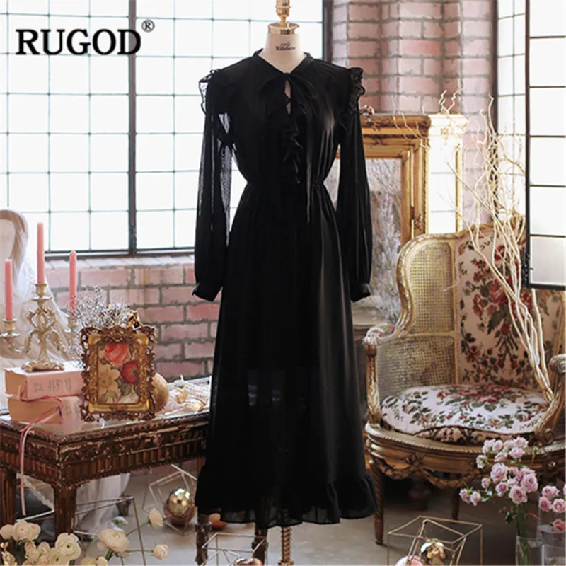 RUGOD шифоновое женское платье длиной до щиколотки с рукавами-фонариками modis модное