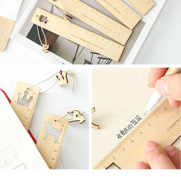 Cute Cartoon Horse Wooden Ruler Creative Hollow Tower Scale Template For Kids Gift Korean Stationery Office School Supplies