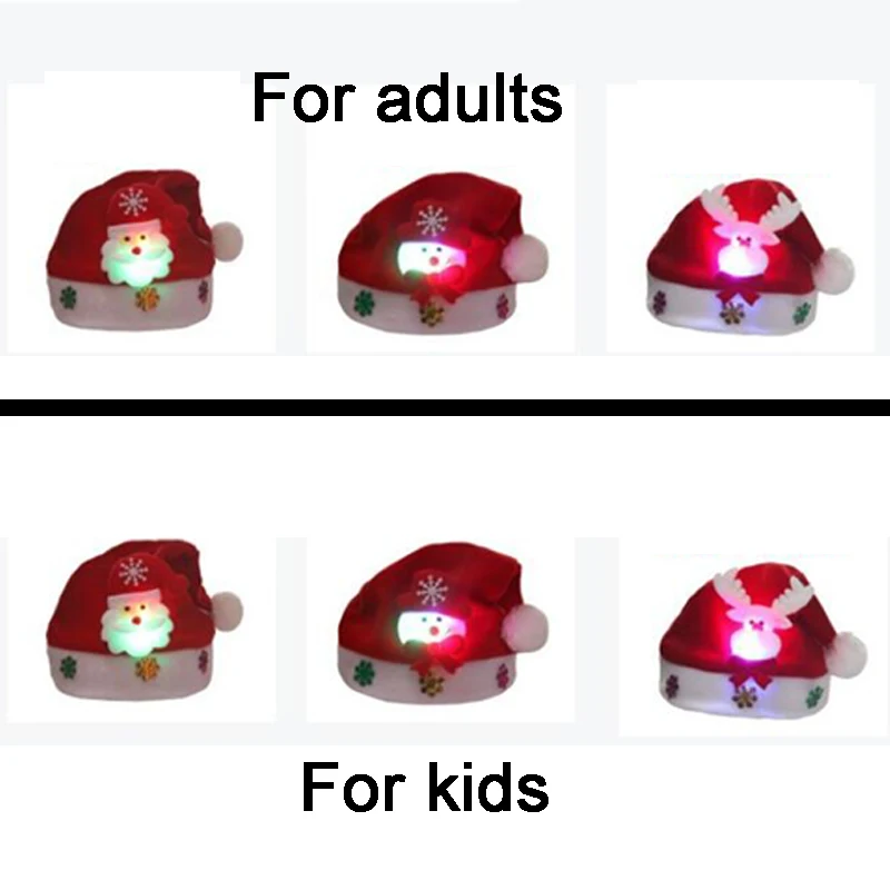 Рождественские шляпы для детей и взрослых LED/Light Up/Luminous/Flash Santa рождественские