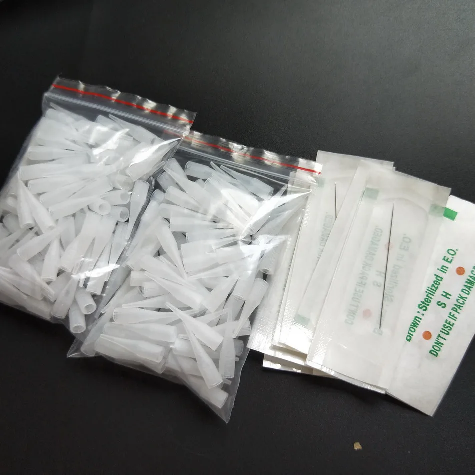 

200pcs 1R Small Size Needle Tips Long Nipples Caps Nozzle with 10 pcs 1R Needles as a Gift for Permanent Up Gaint Sun Machine