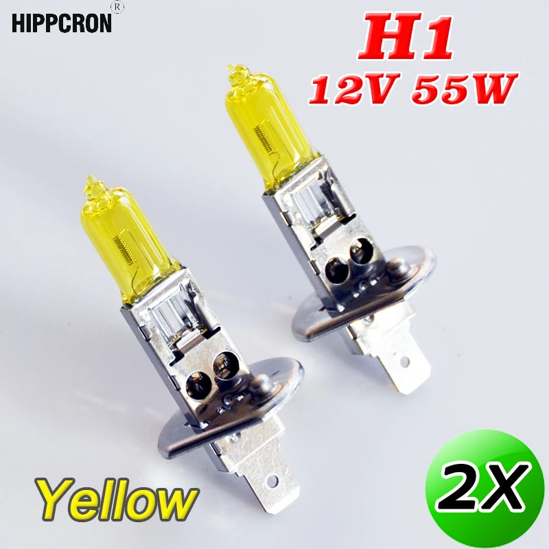 Hippcron из 2 предметов H1 галогенная лампа желтого цвета 12V 55W 3000K ксенона яркие кварцевые Стекло автомобилей головной светильник тумана светильник автомобильных ламп