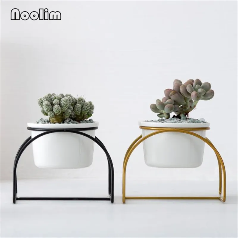 Nordic Simple Iron Ceramic Round Basin Flower Pot Succulents Green Plants Container Office Tabletop Bonsai Home Decoration | Дом и сад