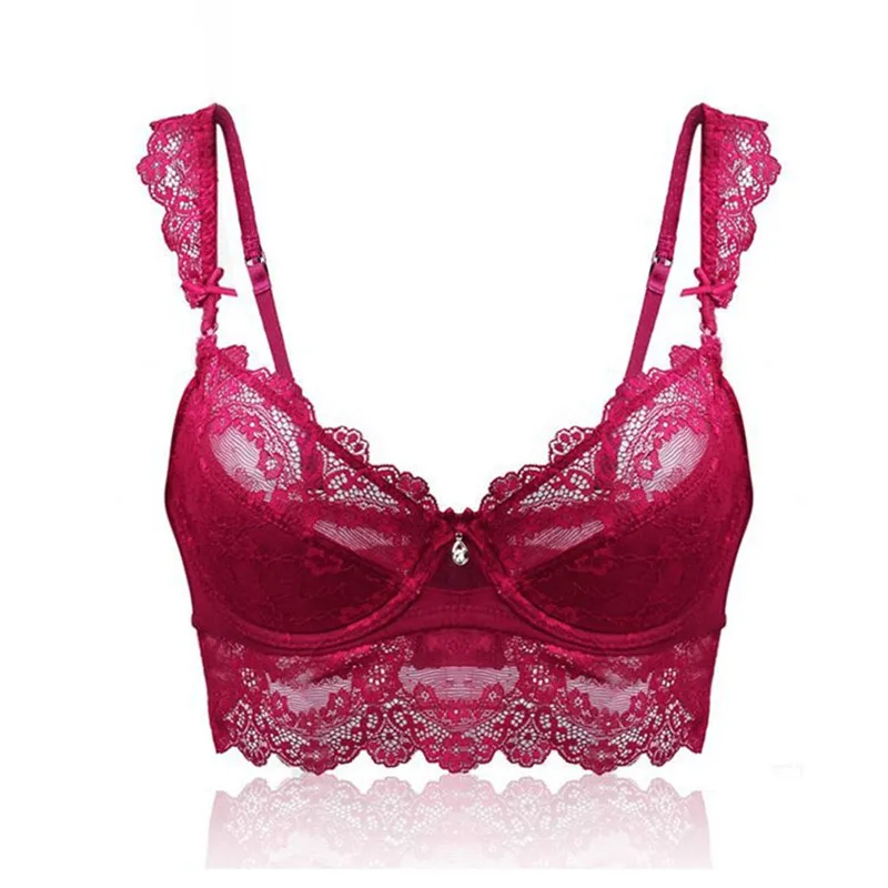 Sexy Mousse Women Bra Set Ultra-thin Red Lace Brief Sets Plus size Brassiere Push up and Panties Winter | Женская одежда