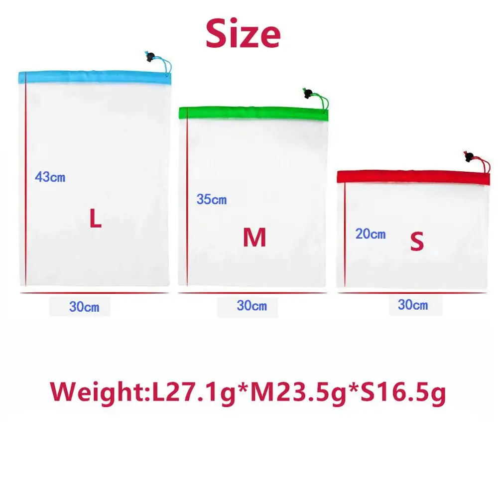 

15pcs Reusable Polyester Mesh Produce Bag Fruit and Vegetable bag Shopping bag Washable Durable Grocery storage Bag