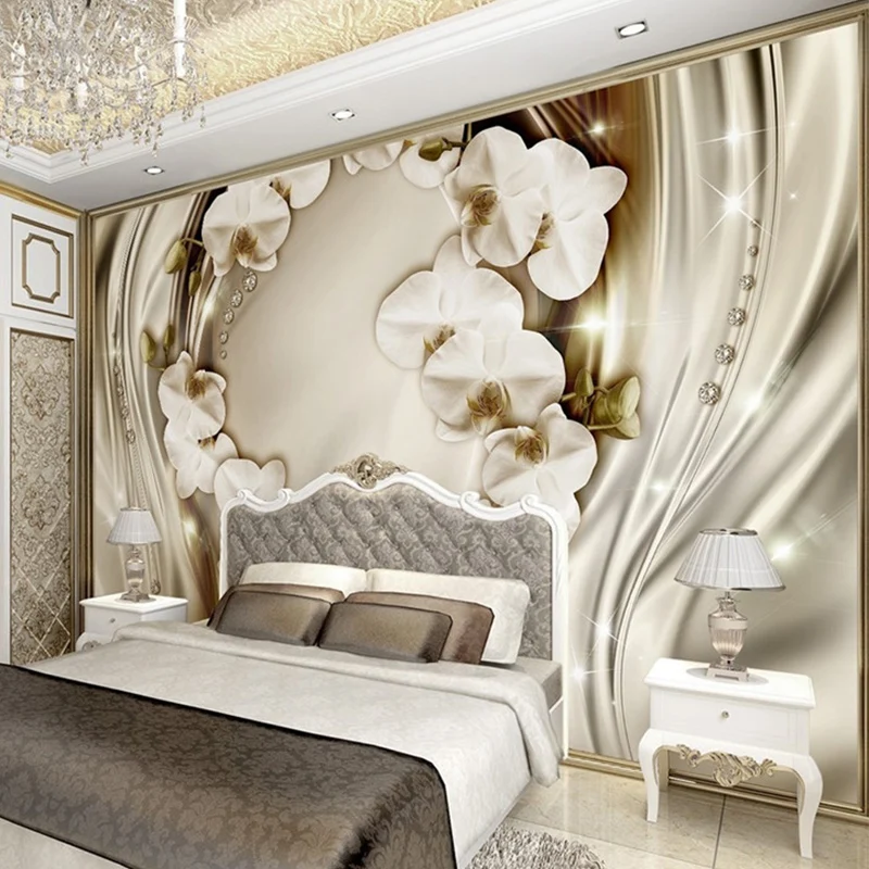 Высокое качество Европейский стиль роскошные обои 3D стерео рельефная Орхидея шелковая фотообои гостиная спальня Papel де Parede
