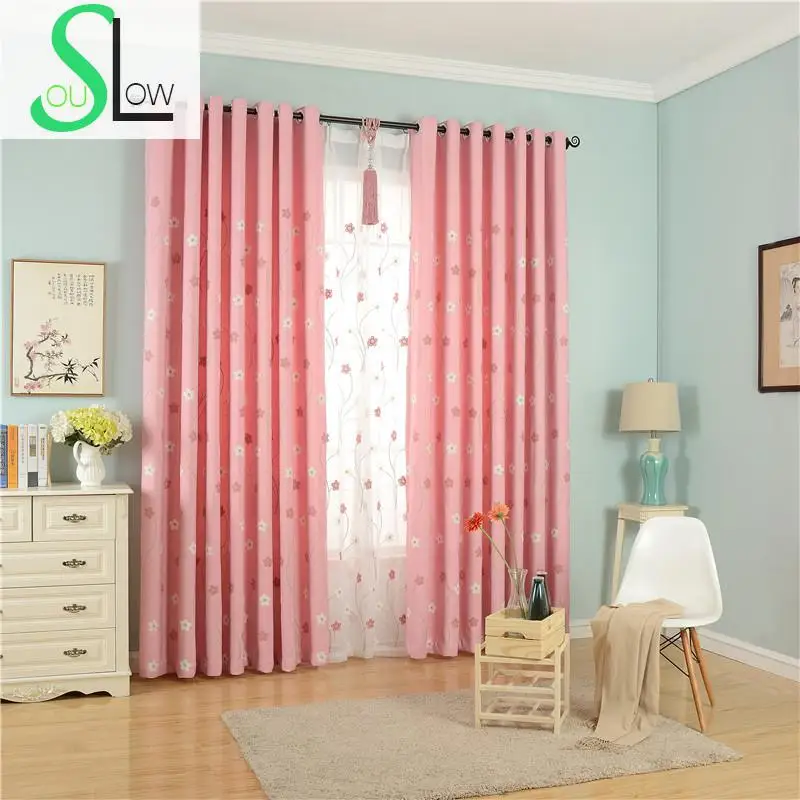 Занавески хлопковые с вышивкой и цветочным принтом для спальни детской комнаты |