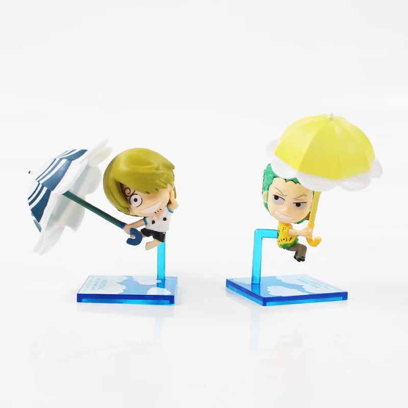 5 7 см 10 шт./лот Luffy Sanji Zoro Nami Robin Usopp Brook Franky с зонтиком Мультяшные мини Экшн фигурки