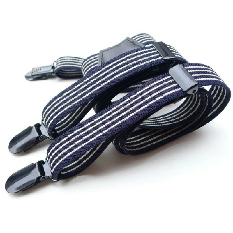 

Men's Beige Navy Striped Braces Unisex Adjustable Clip-on Suspenders Belt Strap Elastic Suspenders For Wedding Party BDXJ206