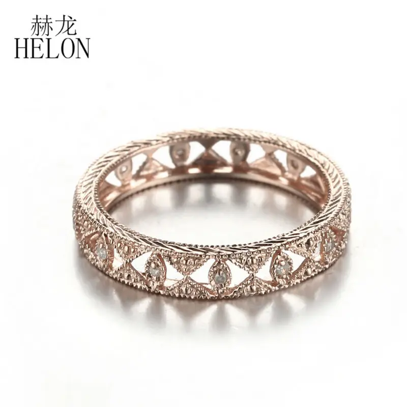 HELON Solid 14 K розовое золото подлинные натуральные бриллианты кольцо полное вечное обручальное кольцо для женщин старинные ювелирные украшения