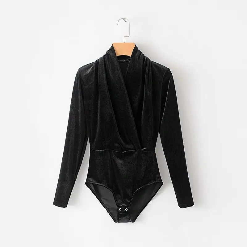 Crossover Design Loose Long Sleeve Bodysuits Vintage V Neck Stylish Sexy Women Jumpsuit Female Playsuits Casual Chic Retro Tops