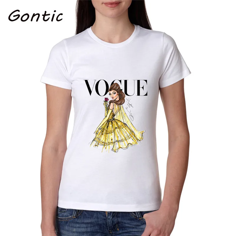 Мультфильм Принцесса Белль женская футболка 2019 Париж стиль VOGUE Лето повседневная
