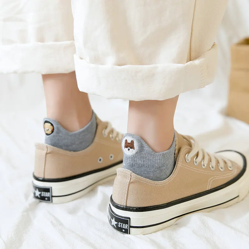 5 пар/партия, женские носки с вышивкой Kawaii Happy Fashion, забавные Женские носочки, хлопковые летние яркие цвета