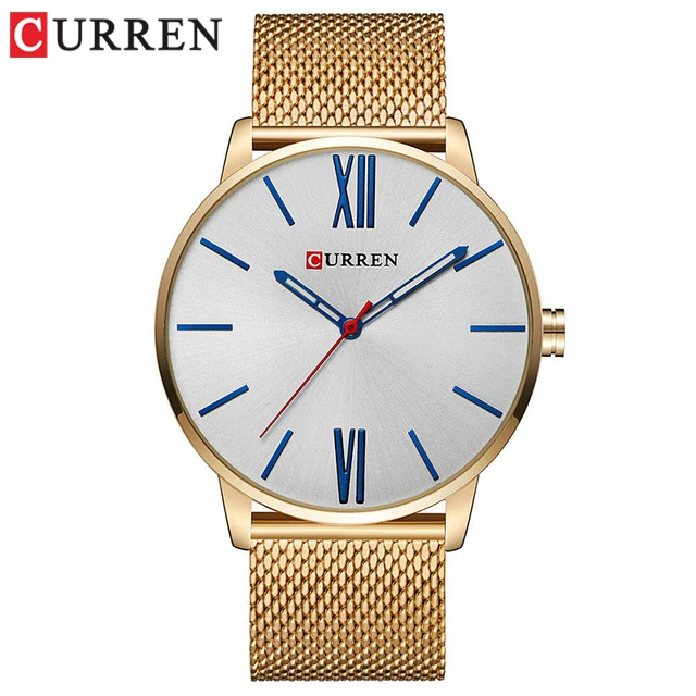 gold white Модные золотые мужские часы Curren, кварцевые часы, полностью из нержавеющей стали, ремешок Relogio Masculino, простые наручные часы - Цвет: gold white