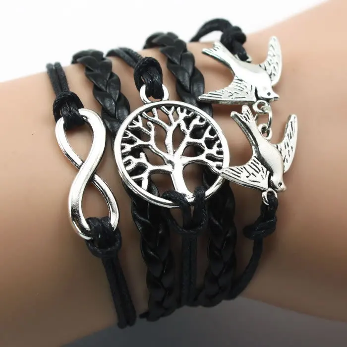 Кожаный браслет ручной работы с подвеской в виде птицы изображением