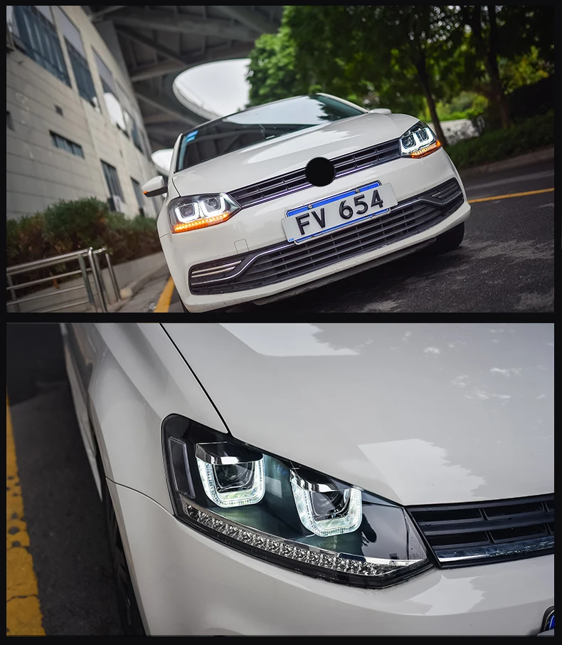 Автомобильный Стайлинг корпус передней фары для VW Polo фары 2010- Polo GTI U angel eyes дневные ходовые огни Биксеноновые HID фары
