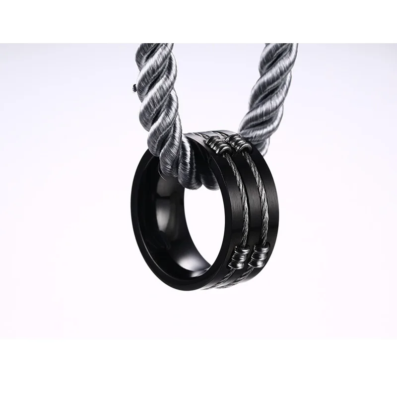 Vnox Для мужчин черный кольцо Нержавеющая сталь Прохладный Провода Кольца для в