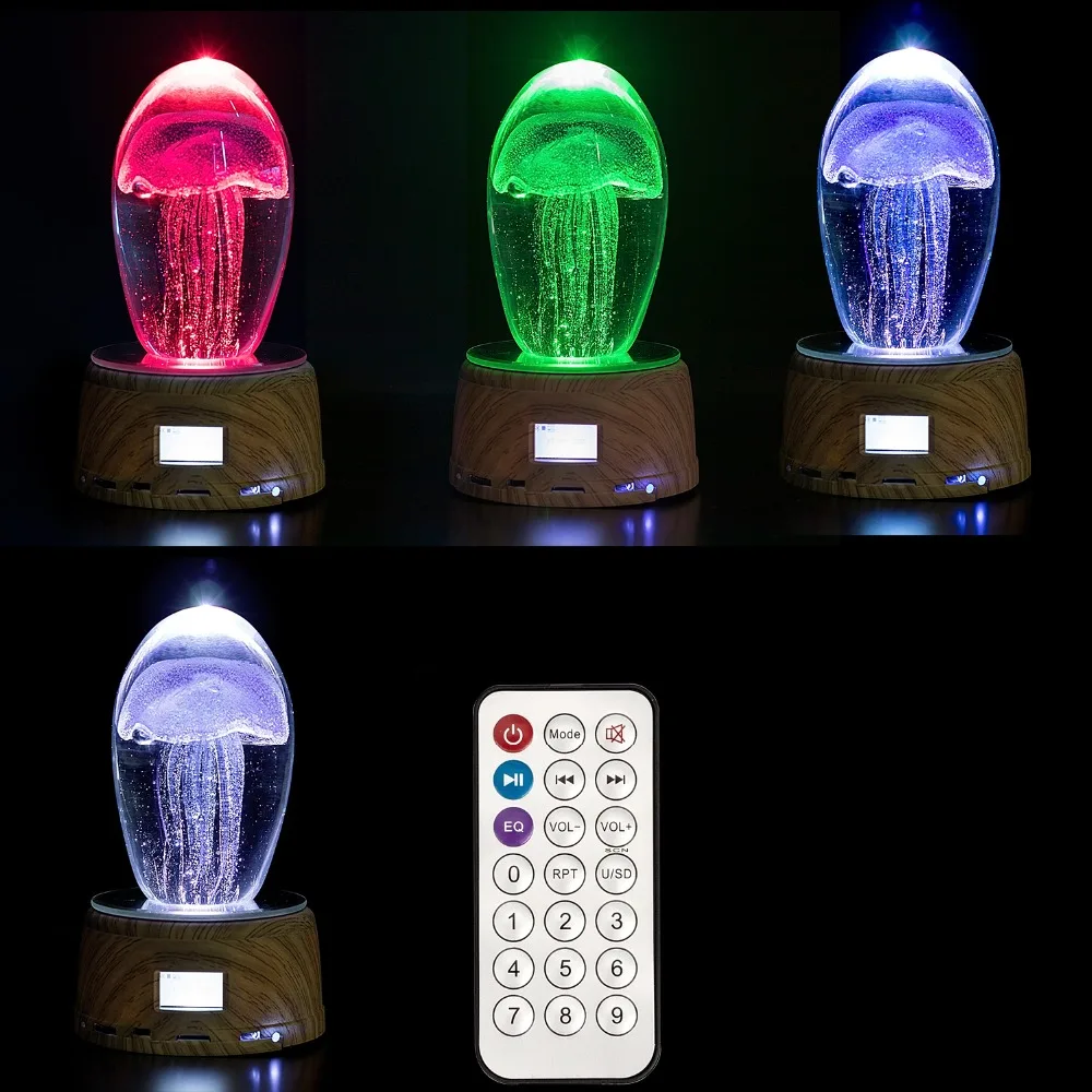 3D Engraved Jellyfish Fish Crystal Lamp Night Light with Rotate Bluethooth Music Speaker Home Office Table Decor Lamp Gift